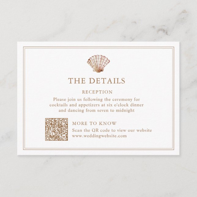 Tan Seashell Wedding Details Enclosure Card (Front)