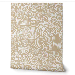 Tan Serenity: Whimsical Doodle Wallpaper