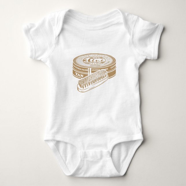 Tan shoepolish tin pop art baby bodysuit (Front)