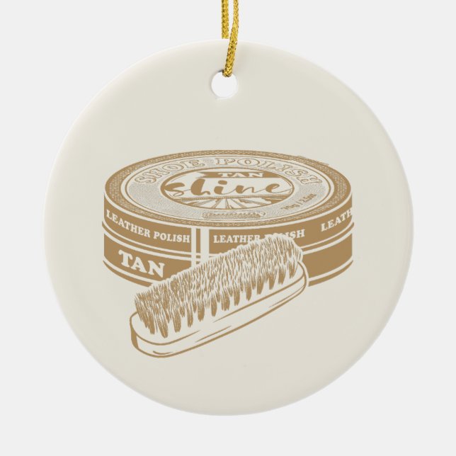 Tan shoepolish tin pop art ceramic ornament (Front)