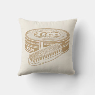 Tan shoepolish tin pop art cushion