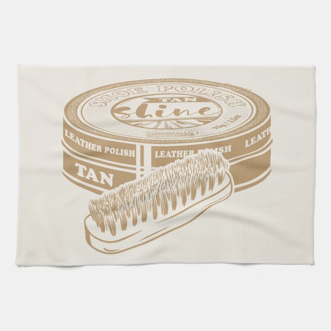 Tan shoepolish tin pop art tea towel (Horizontal)