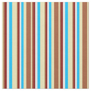 Tan, Sienna, Maroon, White & Deep Sky Blue Coloure Fabric