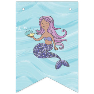 Tan Skin Purple Mermaid Under the Sea Birthday Bunting