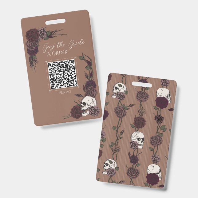 Tan Skull Pay for Bride’s Drink QR Badge ID Badge (Front & Back)