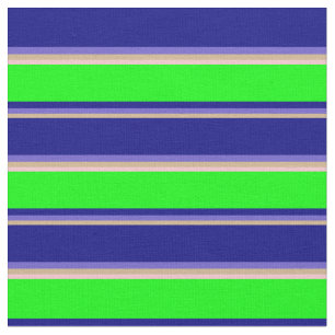 Tan, Slate Blue, Blue, Lime & Pink Coloured Lines Fabric