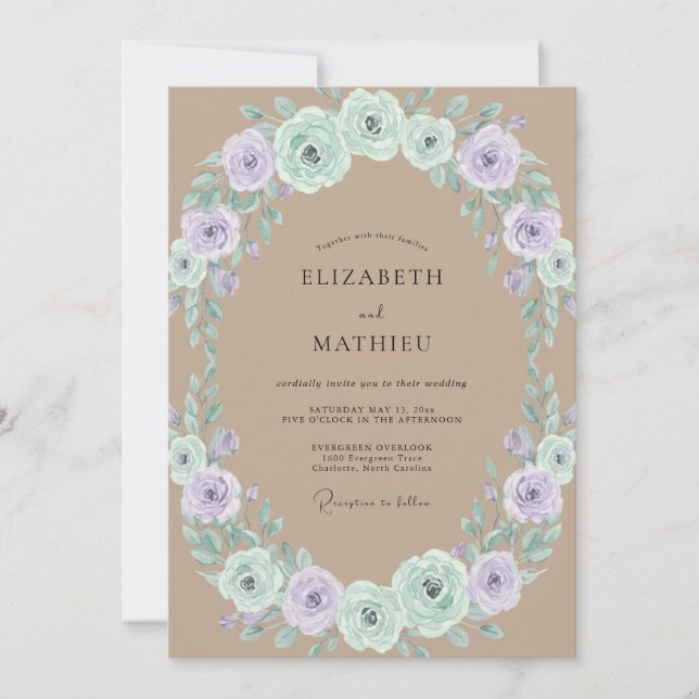 Tan Soft Lilac Peony Wedding Invitation (Front)