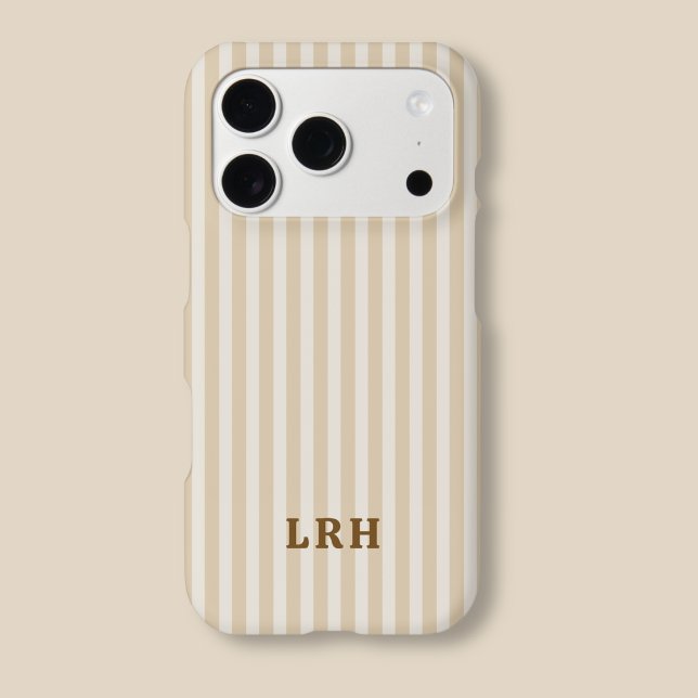 Tan Stripe Vintage Design Tiny Initials Monogram (Tan Stripe Phone Case Aesthetic)