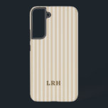 Tan Stripe Vintage Design Tiny Initials Monogram Samsung Galaxy Case<br><div class="desc">This cream and tan striped phone case is all about effortless neutral style. The soft contrast gives it a warm, minimal look that feels elevated without trying too hard. Finished with a classic monogram, this design leans timeless instead of trendy and works with literally everything. Made for those who love...</div>