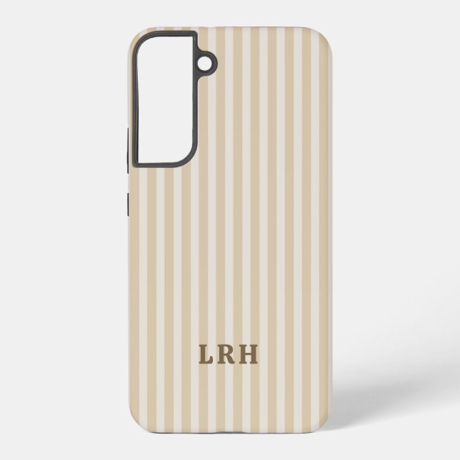 Tan Stripe Vintage Design Tiny Initials Monogram Samsung Galaxy S22+ Case (Back)