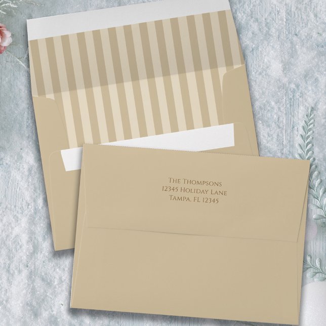 Tan Striped Basic Return Address Custom Envelope (Cute whimsical brown striped simple envelope. )