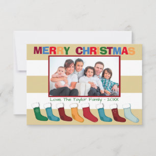 Tan Stripes Photo Stockings - 3x5 Christmas Card