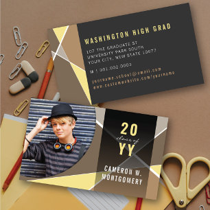 Tan Stylish Geometric Lines Mod Photo Graduate Calling Card