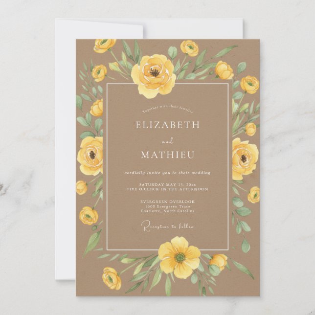 Tan Sunlit Bohemian Wedding Invitation (Front)