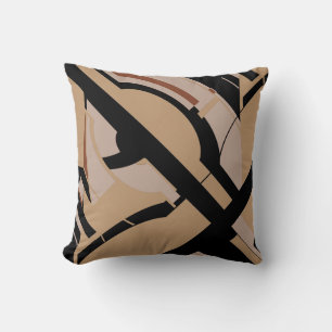 Tan Taupe Black Bold MCM-Inspired Diagonal Design Cushion