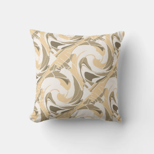 Tan Taupe Brown Diagonal Floral on Off-white  Cushion