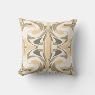Tan Taupe Brown White Floral Abstract Large Tiles  Cushion