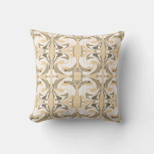 Tan Taupe Brown White Floral Abstract Small Tiles Cushion