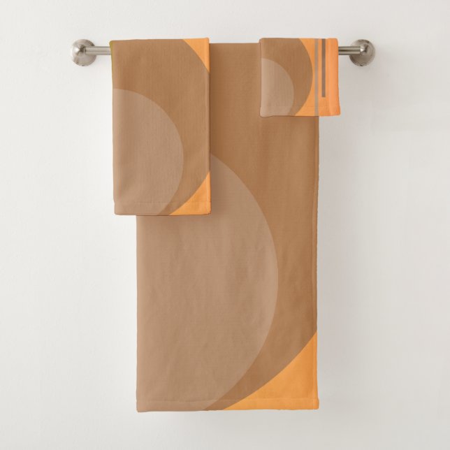 Tan/Taupe/Tangerine Abstract Bath Towel Set (Insitu)