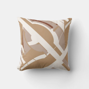 Tan Taupe White Bold MCM-Inspired Diagonal Design Cushion