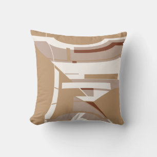 Tan Taupe White Mediterranean Geometric Abstract Cushion