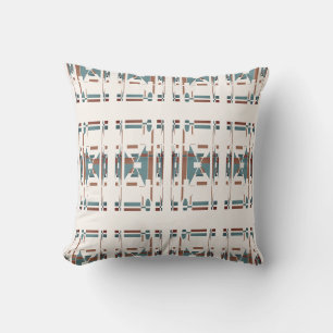 Tan Teal Blue Off-white Southwest Rows Art Motif Cushion