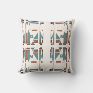 Tan Teal Blue White Southwest Look Large Mosaics Cushion