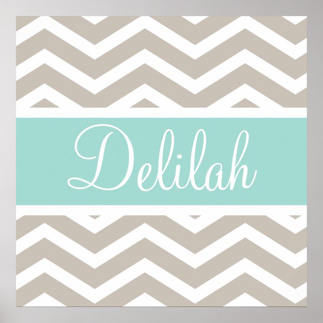 Tan Teal Chevron Custom Name Poster (Front)