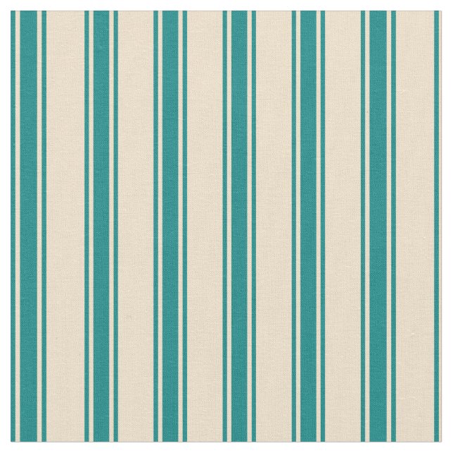 Tan & Teal Coloured Lined/Striped Pattern Fabric (Close Up)