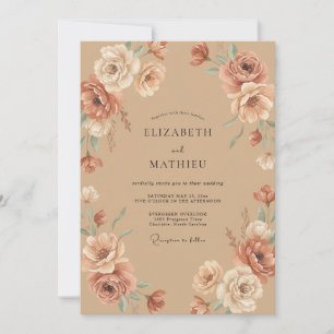 Tan Terracotta Peony Wedding Invitation