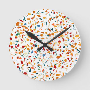 Tan Terrazzo   Eclectic Quirky Confetti Painting   Round Clock