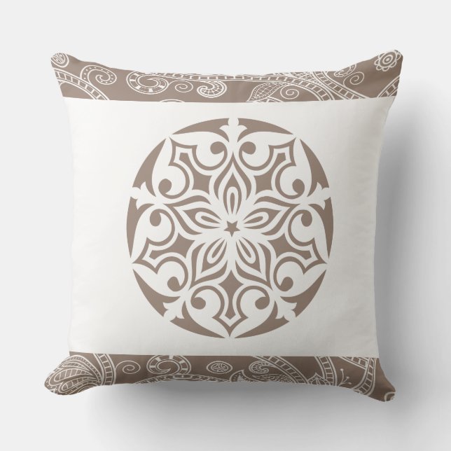 Tan TRIBAL CIRCLE Retro Throw Pillow (Front)