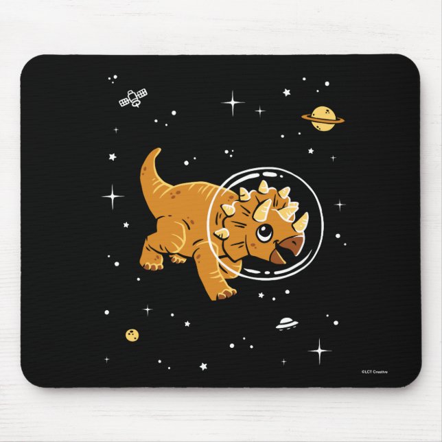 Tan Triceratops Dinos In Space Mouse Pad (Front)