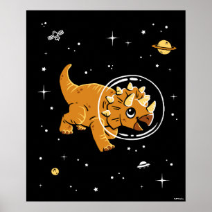 Tan Triceratops Dinos In Space Poster