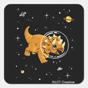 Tan Triceratops Dinos In Space Square Sticker