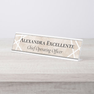 Tan Watercolor Geometric Modern Custom Desk Name Plate