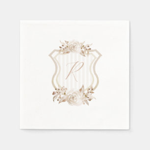 Tan Watercolor Monogram Floral Napkin