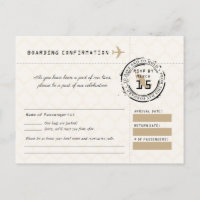 Tan Wedding RSVP Boarding Pass to Mexico