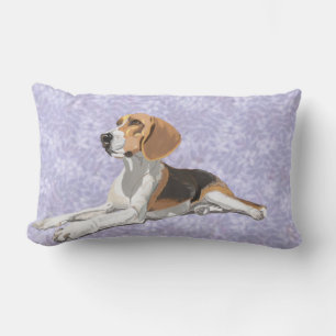 Tan White & Black Beagle with blue floral Backdrop Lumbar Cushion