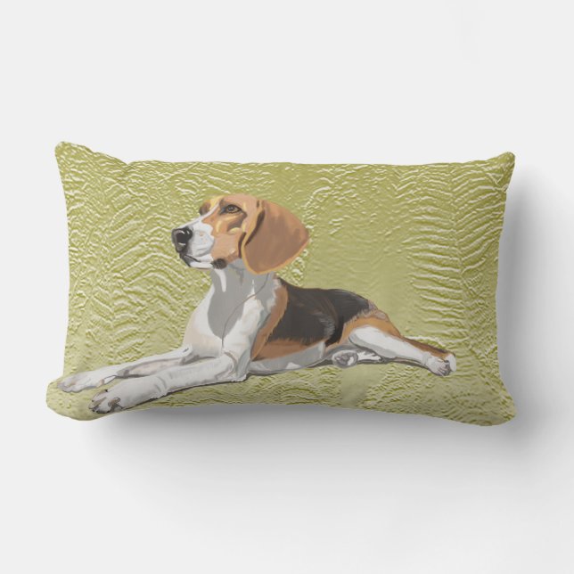 Tan White & Black Beagle with green fern Backdrop Lumbar Cushion (Front)