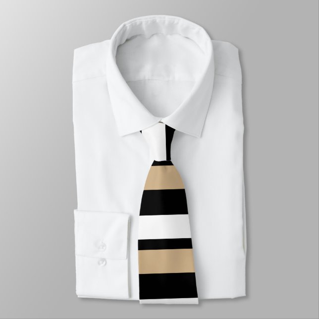 Tan White & Black Horizontally-Striped Tie (Tied)