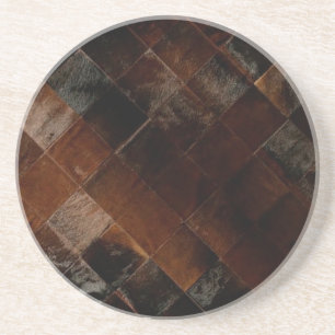 Tan White Cowhide Patchwork Print  Coaster