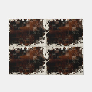 Tan White Cowhide Patchwork Print  Doormat