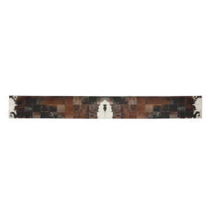 Tan White Cowhide Patchwork Print  Satin Ribbon