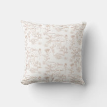 Tan White Floral Vintage Farmhouse Throw Pillow
