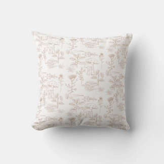 Tan White Floral Vintage Farmhouse Throw Pillow