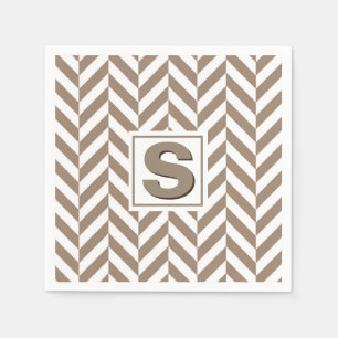 Tan White Herringbone Monogram Napkin