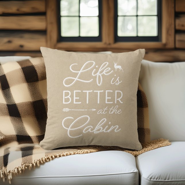 Tan & White Life Is Better At The Cabin Cushion (Creator Uploaded)