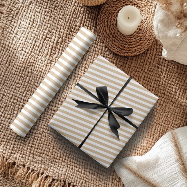 Tan White Simple Horizontal Striped Wrapping Paper (Creator Uploaded)