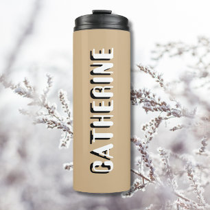 Tan White Text Elegant Minimal Customised Thermal Tumbler